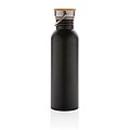 Modern stainless steel bottle with bamboo lid, black