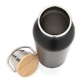 Modern stainless steel bottle with bamboo lid, black
