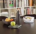 Modern stainless steel bottle with bamboo lid, grey