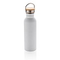 Modern stainless steel bottle with bamboo lid, white