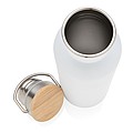 Modern stainless steel bottle with bamboo lid, white