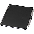 Niove recycled plastic soft cover notebook and ballpoint pen set (blue ink), solid black