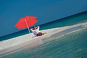 Parasol in a transparent bag, red