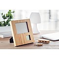 Photo frame in bamboo with weather station. Displays time, date and temperature.