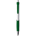 Plastic ball pen with a white shaft and rubber grip zone, green
