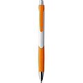 Plastic ball pen with a white shaft and rubber grip zone, orange