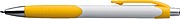Plastic ball pen with a white shaft and rubber grip zone, yellow
