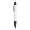 Plastic ballpen with a black clip and rubber grip