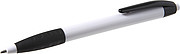Plastic ballpen with a black clip and rubber grip