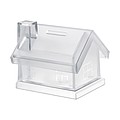 Plastic house coin bank, transparent
