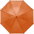 Polyester (170T) automatic umbrella with eight panels. Metal and fibreglass frame and EVA handle.