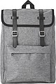 Polyester (300D + 210D) backpack with zippered front pocket.