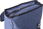 Polyester (300D + 210D) backpack with zippered front pocket.