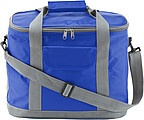 Polyester (420D) cooler bag with aluminium lining, a front pocket, and adjustable carry strap.