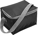 Polyester (420D) cooler bag with space for 6 cans and zipper.