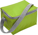 Polyester (420D) cooler bag with space for 6 cans and zipper.