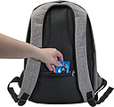 Polyester (600D) anti-theft backpack, with PVC backing.