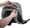 Polyester (600D) anti-theft backpack, with PVC backing.