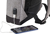 Polyester (600D) anti-theft backpack, with PVC backing.