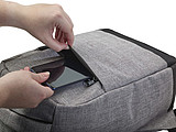 Polyester (600D) anti-theft backpack, with PVC backing.
