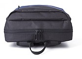 Polyester (600D) backpack with zippered front pocket. Adjustable and padded shoulder straps.