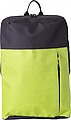 Polyester (600D) backpack with zippered front pocket. Adjustable and padded shoulder straps.