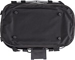 Polyester (600D) bicycle bag, attaches to the handlebar with metal ring and Velcro.