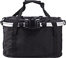 Polyester (600D) bicycle bag, attaches to the handlebar with metal ring and Velcro.