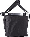 Polyester (600D) bicycle bag, attaches to the handlebar with metal ring and Velcro.