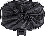 Polyester (600D) bicycle bag, attaches to the handlebar with metal ring and Velcro.