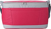 Polyester (600D) cooler bag with PEVA lining on the interior. Open front pocket.