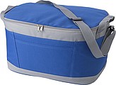 Polyester (600D) cooler bag with PEVA lining on the interior. Open front pocket.
