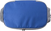 Polyester (600D) cooler bag with PEVA lining on the interior. Open front pocket.
