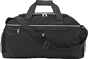 Polyester (600D) sports bag with front zipped pocket and a mesh pocket on both sides.