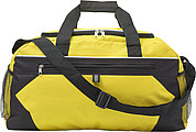 Polyester (600D) sports bag with front zipped pocket and a mesh pocket on both sides.