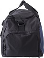 Polyester (600D) sports bag with large main compartment and zippered pocket on the side.
