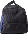 Polyester (600D) sports bag with large main compartment and zippered pocket on the side.