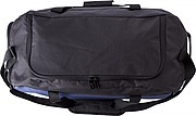 Polyester (600D) sports bag with large main compartment and zippered pocket on the side.