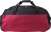 Polyester (600D) sports bag with large main compartment and zippered pocket on the side.