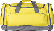 Polyester (600D) sports bag with various compartments and an adjustable shoulder strap.