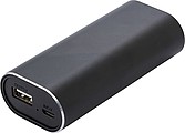 Power bank with two wireless earbuds. The Li-ion battery has a 4000 mAh capacity.