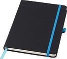 PU notebook (approx. A5) with 96 lined pages, ribbon marker, and elastic band over the cover.