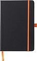 PU notebook (approx. A5) with 96 lined pages, ribbon marker, and elastic band over the cover.