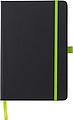 PU notebook (approx. A5) with 96 lined pages, ribbon marker, and elastic band over the cover.