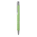 Push button ball pen in 50% wheat straw and 50% ABS material with silver fittings. Blue ink.