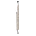 Push button ball pen in 50% wheat straw and 50% ABS material with silver fittings. Blue ink.