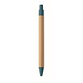 Push button ball pen in bamboo, blue