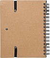 Recycled paper, wire bound notebook with 60 lined pages, ruler and ballpen with blue ink.