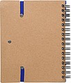 Recycled paper, wire bound notebook with 60 lined pages, ruler and ballpen with blue ink.