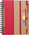 Recycled paper, wire bound notebook with 60 lined pages, ruler and ballpen with blue ink.